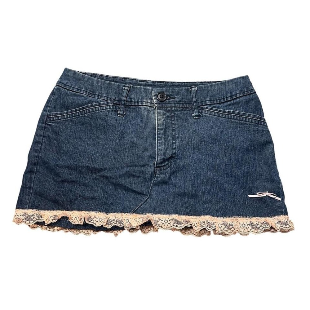 St. John's Bay navy denim mini skirt with lace trim